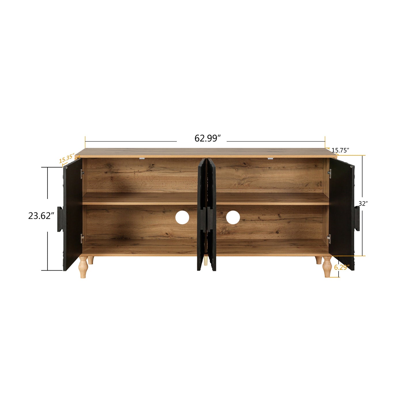 Black Carved Symmetrical Design Door And Wood Coloured Frame For TV Stand Table,Living Room ,Entryway