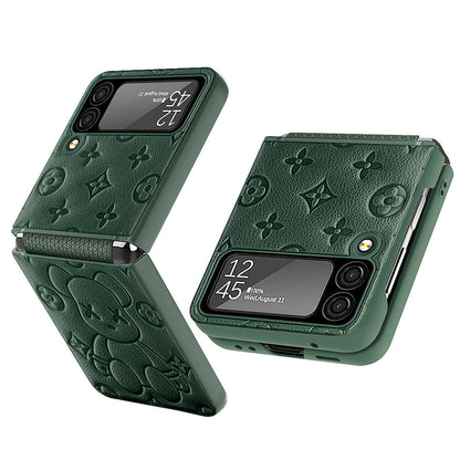Suitable for Galaxy Samsung Z Flip3 Phone Case Violent Bear Hinge Flip3 Protective Cover Plain Leather Folding Screen
