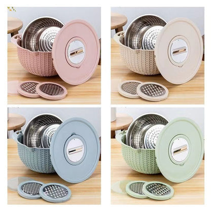 Stainless steel water filter basin household rotatable double layer vegetable washing and draining basket stainless steel line