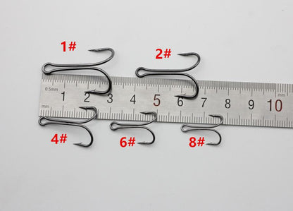 Rompin 50pcs/lot 9908 Double Fishing Hooks Small Fly Tying Double Dual Fishing Hook For Jig Size 1 2 4 6 8