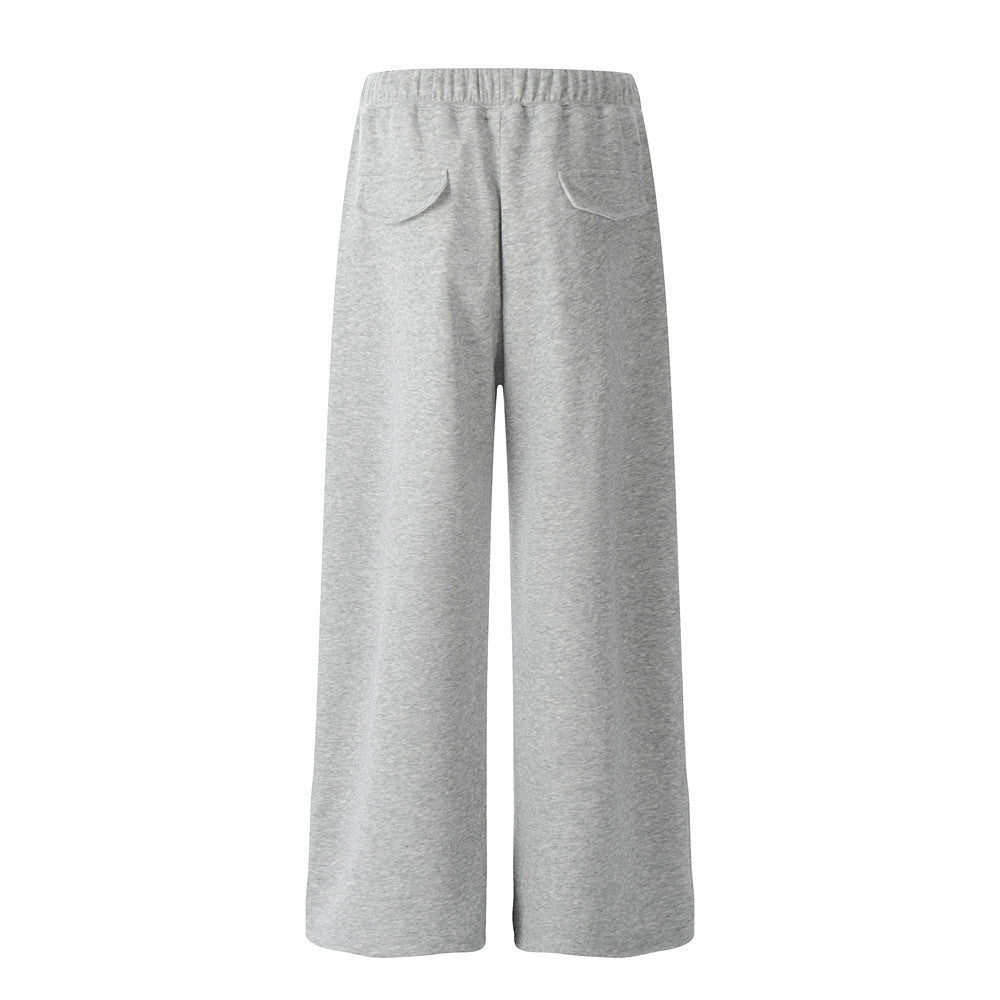 Street Trend Loose Straight Leg Long Pants Men's Sports Sweatpants Solid Color Versatile Casual Ankle Drawstring Trousers