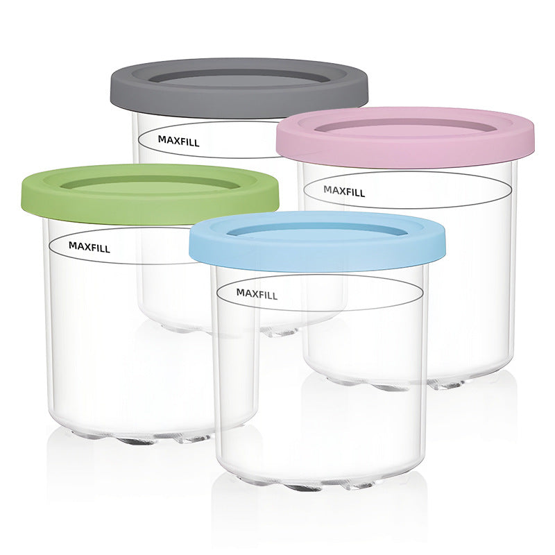 4-Pack Replacement Containers & Lids for Nin-ja Creami Deluxe Pints, 16oz, Compatible with NC299AMZ & NC300s, Original Grey