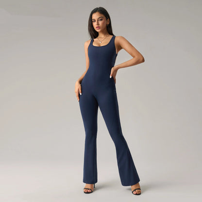 Horn yoga jumpsuit beautiful back elastic body shaping fitness suit tight fitting vest sportswear for women