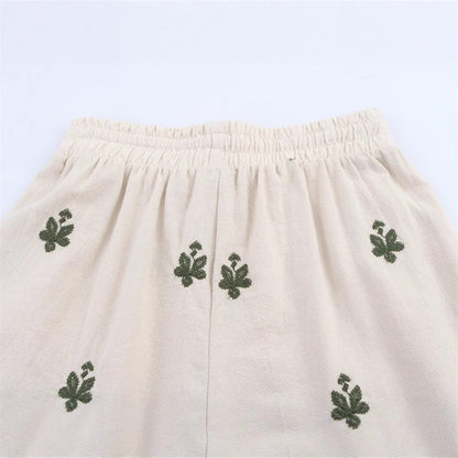 Elastic Waist Tied Embroidered Wide Leg Pants for WomenStyle Fashion Casual