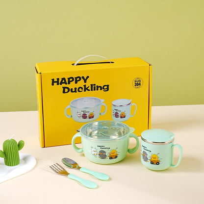 304 stainless steel children's tableware set cute baby food bowl stainless steel tableware children's water cup