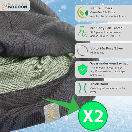 .E-M-F Skull Cap Hat, Using a Thin Bamboo Lyocell Fabric - EcoShield™ Fara-Day Fabric - Wear Under a hat or on its own - Ideal for Everyday 5 G, B T, Smart Meter & Wi Fi environments Grey