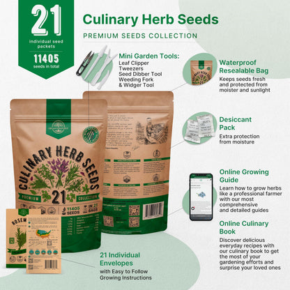 25 Most Popular Herb Seeds Variety Pack - 11,700 Non-GMO Heirloom Seeds for Planting Herbs in Individual Seed Packets for Hydroponic, Indoor & Outdoor Gardening
