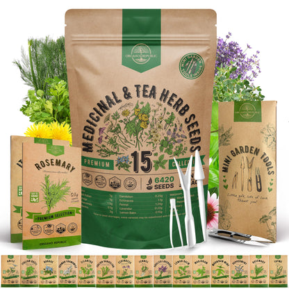 35 Medicinal & Tea Herb Seeds Variety Pack for Indoor & Outdoors. 16,335+ Non-GMO Heirloom Garden Seeds: Anise, Bergamot, Borage, Cilantro, Chamomile, Dandelion, Rosemary Seeds & More