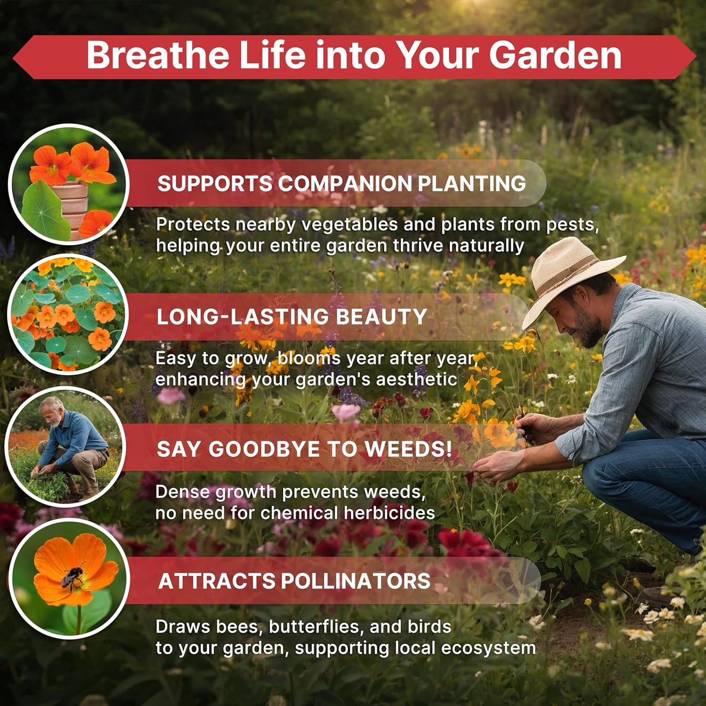 Marigold Seeds Pack 1 oz - Over 9,250 Non-GMO Heirloom Marigold Seeds for Planting Indoor & Outdoor Gardening, Flower Seed for Planting Home and Garden, Flowers Seed in Individual Packet