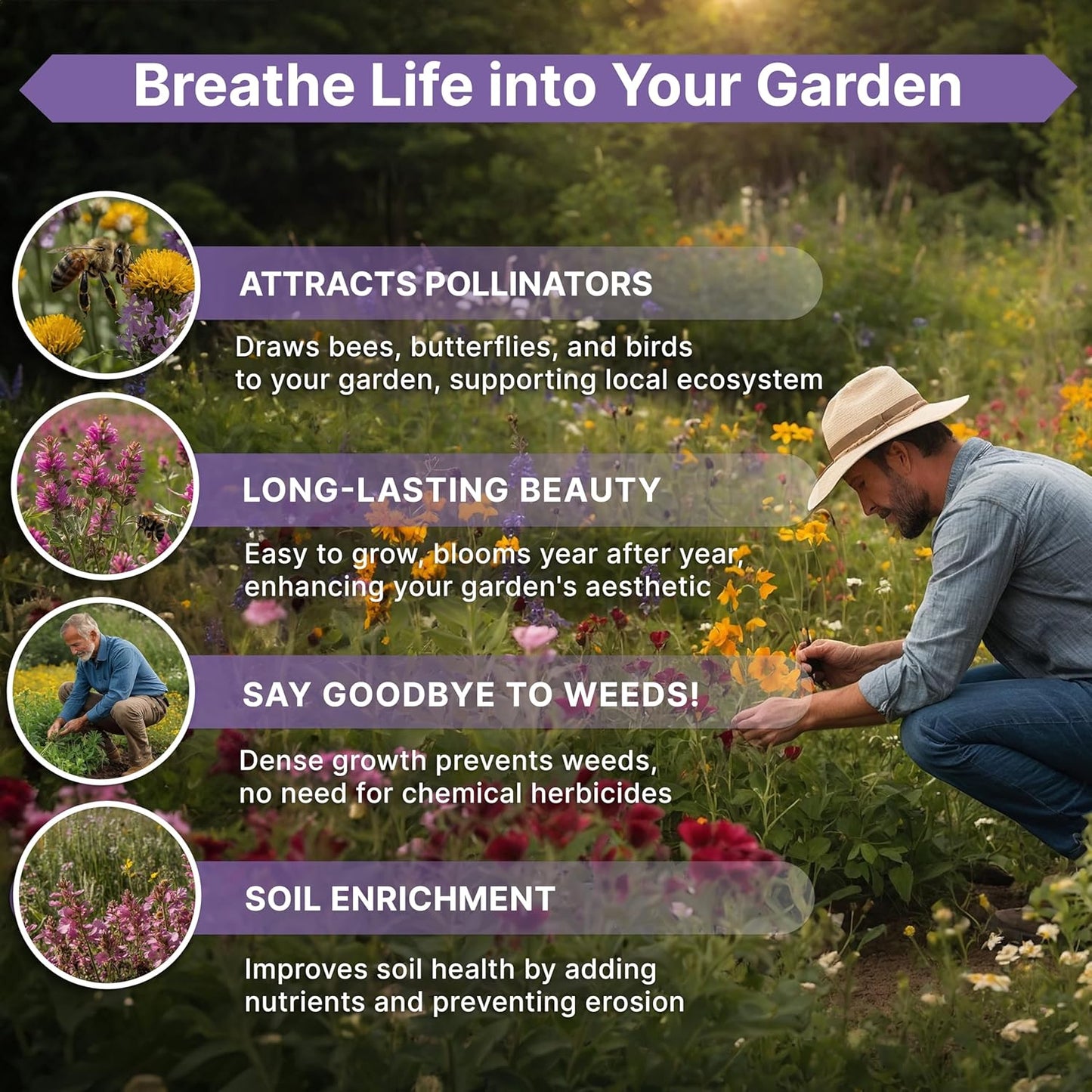 Organo Republic 16 Perennial Wildflower Seeds Mix for Indoor & Outdoors. 100,000+ Non-GMO, Heirloom Wildflower Garden Seeds, 4oz Packet for Growing Wild Flowers to Attract Bees, Butterflies & Birds