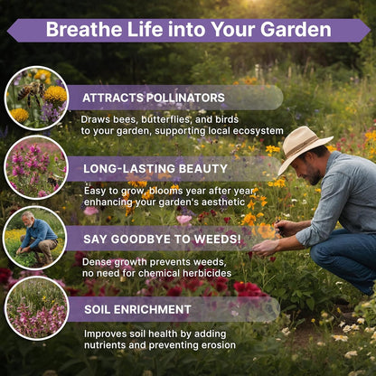 Organo Republic 16 Perennial Wildflower Seeds Mix for Indoor & Outdoors. 100,000+ Non-GMO, Heirloom Wildflower Garden Seeds, 4oz Packet for Growing Wild Flowers to Attract Bees, Butterflies & Birds