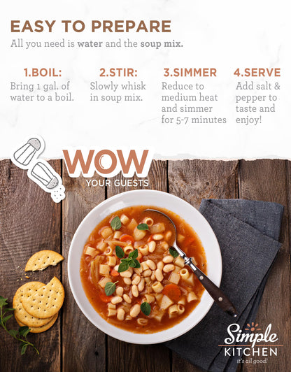 Simple Kitchen Garden Vegetable Soup Mix - 17 Servings for Meal Prep, Gluten Free, Vegetarian, Dehydrated & Freeze Dried Survival Food for Camping Meals, Backpacking & Hiking, Survival Kit, Pack of 4