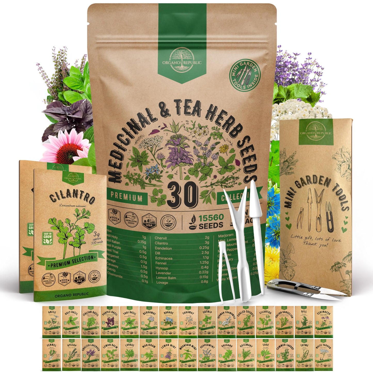 35 Medicinal & Tea Herb Seeds Variety Pack for Indoor & Outdoors. 16,335+ Non-GMO Heirloom Garden Seeds: Anise, Bergamot, Borage, Cilantro, Chamomile, Dandelion, Rosemary Seeds & More