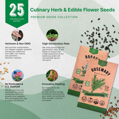 25 Most Popular Herb Seeds Variety Pack - 11,700 Non-GMO Heirloom Seeds for Planting Herbs in Individual Seed Packets for Hydroponic, Indoor & Outdoor Gardening