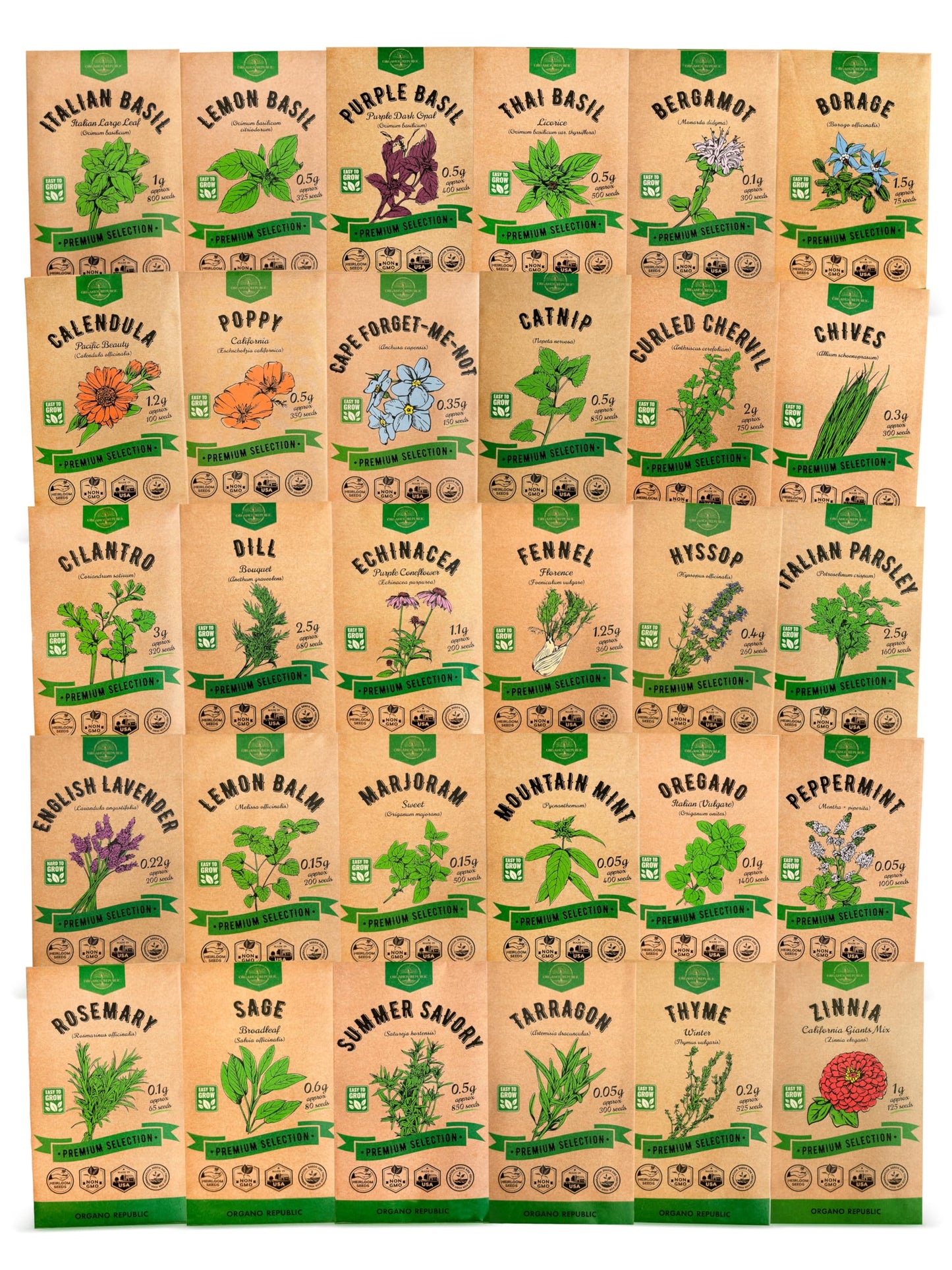 25 Most Popular Herb Seeds Variety Pack - 11,700 Non-GMO Heirloom Seeds for Planting Herbs in Individual Seed Packets for Hydroponic, Indoor & Outdoor Gardening