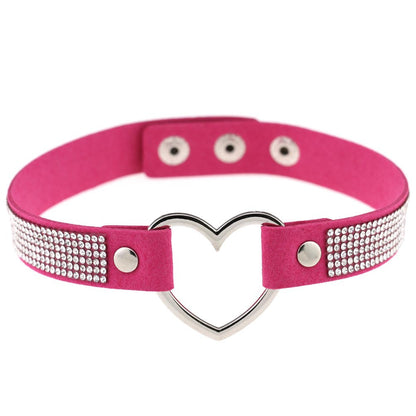 Japan's Harajuku Soft Girl Black Rhinestone Peach Heart Love-Shaped Collar Women's Neck Strap Collarbone Necklace Short