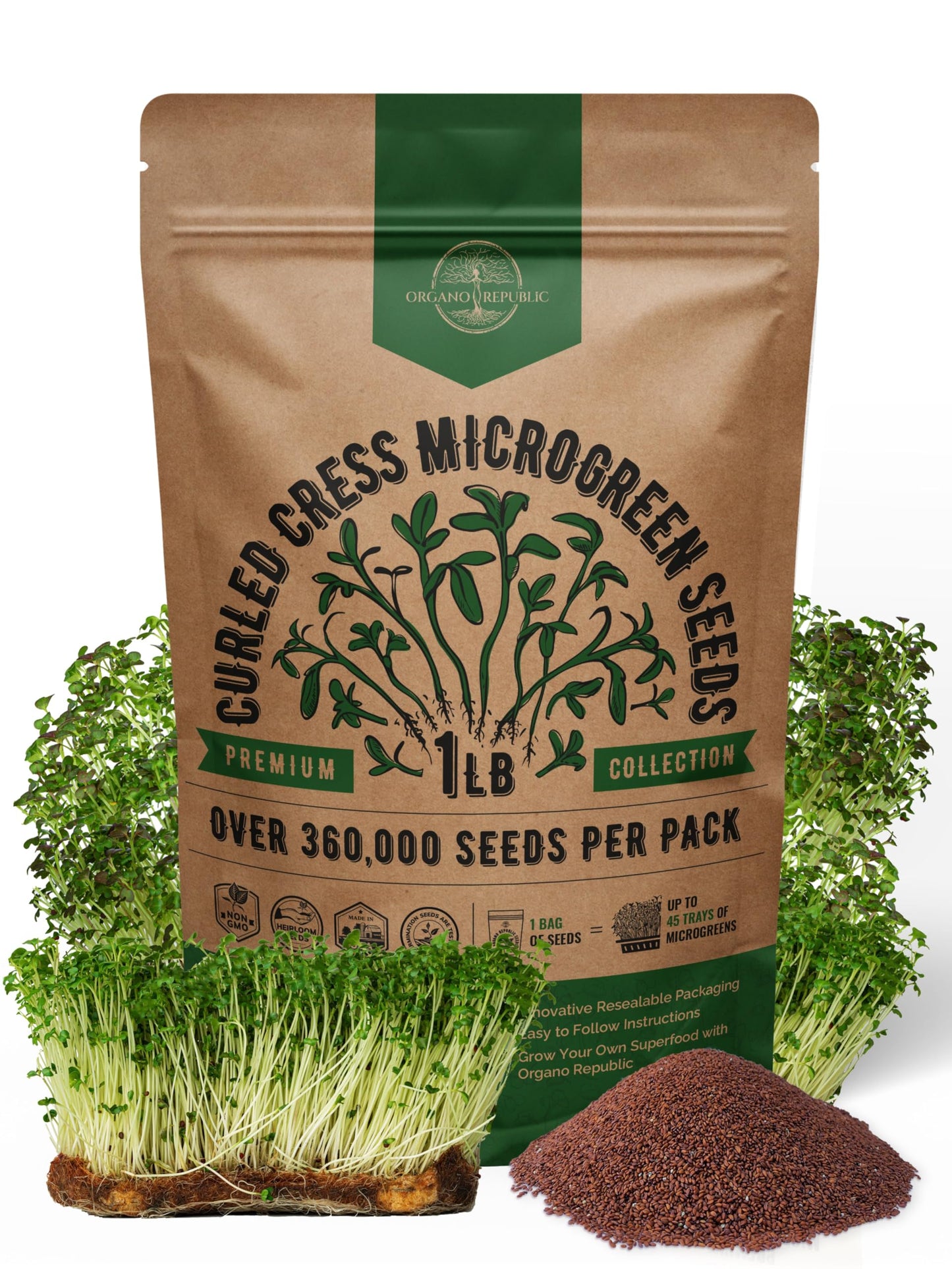 Organo Republic Broccoli Sprouting & Microgreens Seeds - Non-GMO, Heirloom Sprout Seeds Kit, 1lb Resealable Bag for & Growing Microgreens in Soil, Coconut Coir, Aerogarden & Hydroponic