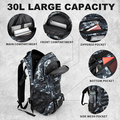 Jueachy Tactical Backpack for Men Hiking Day Pack Molle Military Rucksack Waterproof 30L EDC Bag with USA Flag Patch