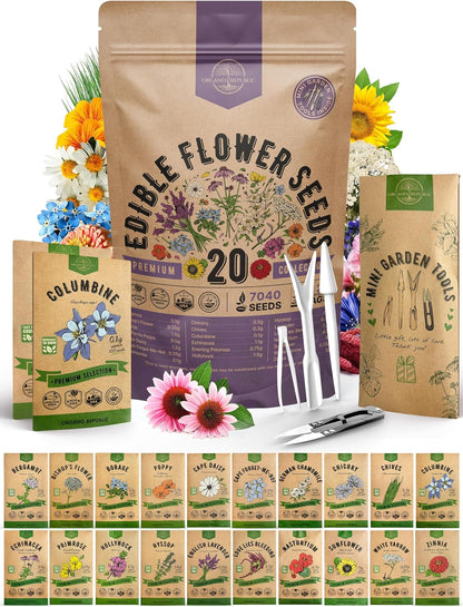 Organo Republic 25 Edible Flower Seeds Variety Pack for Indoor Outdoor Gardening - 8,000+ Non-GMO Heirloom Flower Seeds: Anise, Hyssop, Nasturtium, Pansy, Echinacea, Lavender, Chives & More