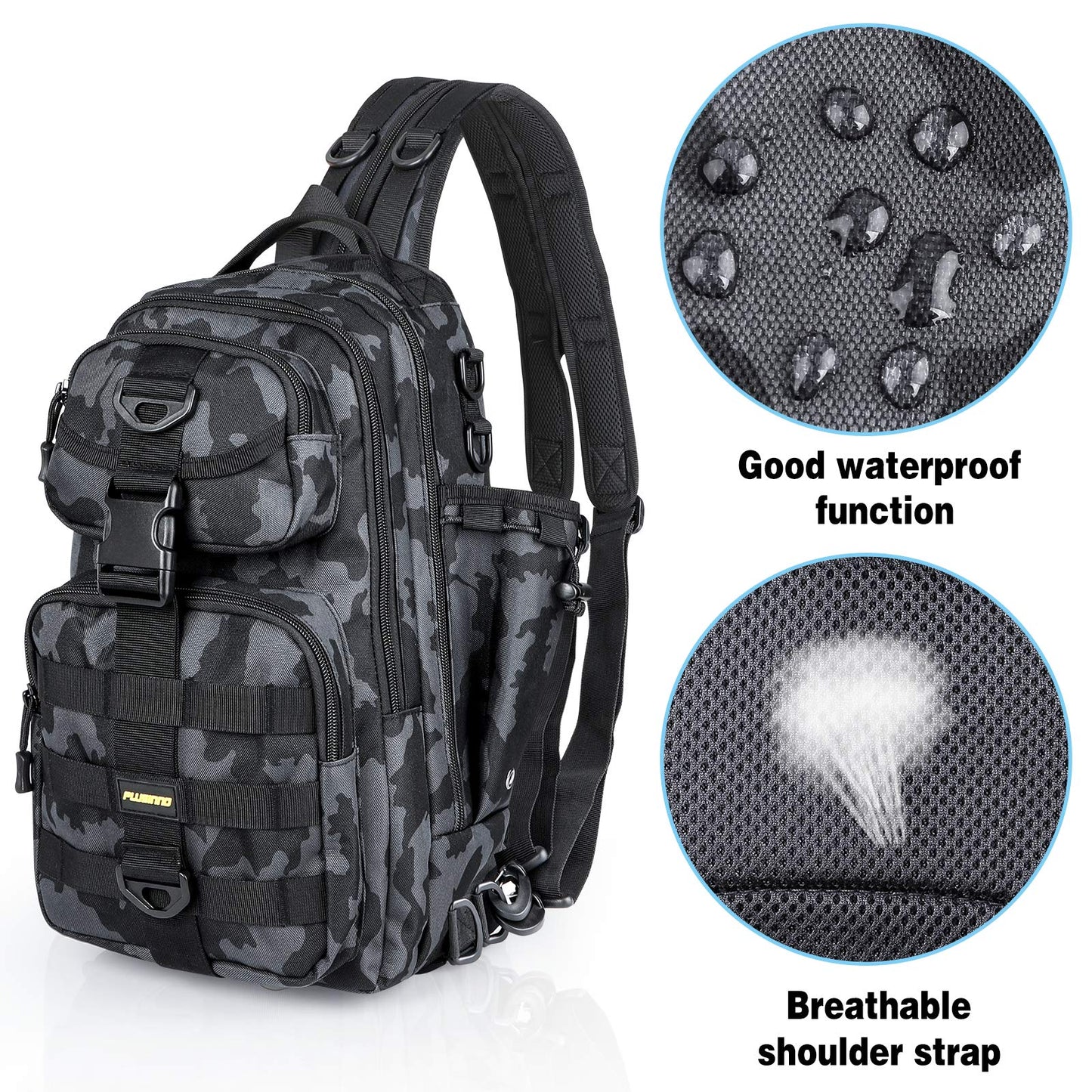 PLUSINNO Fishing Backpack with Tackle Boxes, Waterproof Fishing Sling Tackle Bag For Fishing Gear With Rod Holder, Fishing Gifts for Men With Fishing lures, Fishing pliers, Fish Lip Gripper.