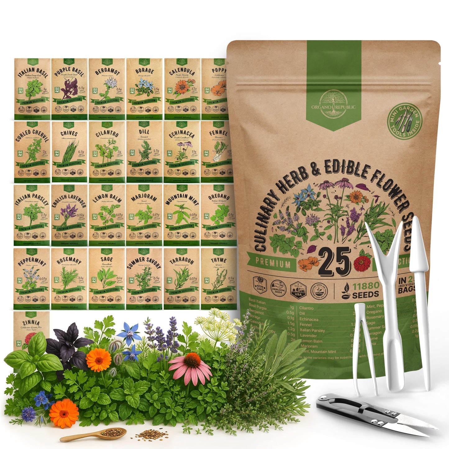 25 Most Popular Herb Seeds Variety Pack - 11,700 Non-GMO Heirloom Seeds for Planting Herbs in Individual Seed Packets for Hydroponic, Indoor & Outdoor Gardening