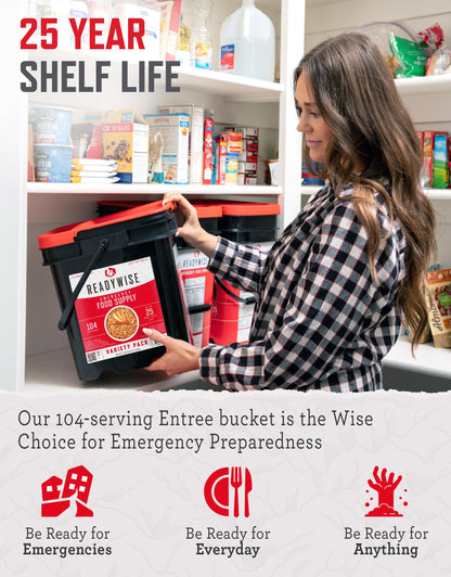ReadyWise Emergency Food Supply - 120 Servings Favorites Sample Bucket, Survival Food Kit, Freeze Dried Prepper Food & Dehydrated Meals for Camping Essentials & Backpacking, up to 25 Year Shelf Life