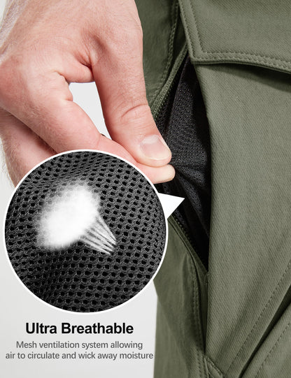 FREE SOLDIER Men's Tactical Water Repellent Ripstop Cargo Work Pants Men Hiking Nylon Spandex Trousers with 8 Pockets