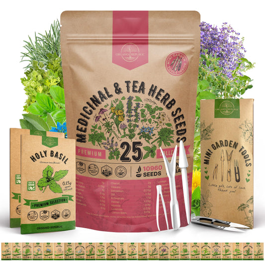 35 Medicinal & Tea Herb Seeds Variety Pack for Indoor & Outdoors. 16,335+ Non-GMO Heirloom Garden Seeds: Anise, Bergamot, Borage, Cilantro, Chamomile, Dandelion, Rosemary Seeds & More