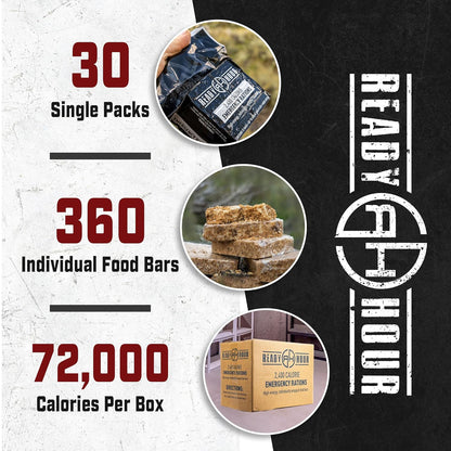 Ready Hour 2,400 Calorie Emergency Ration Bars (30-Pack), 72,000 Total Calories, Ration Emergency Food, High Calorie Meal Replacement and Camping Survival Food