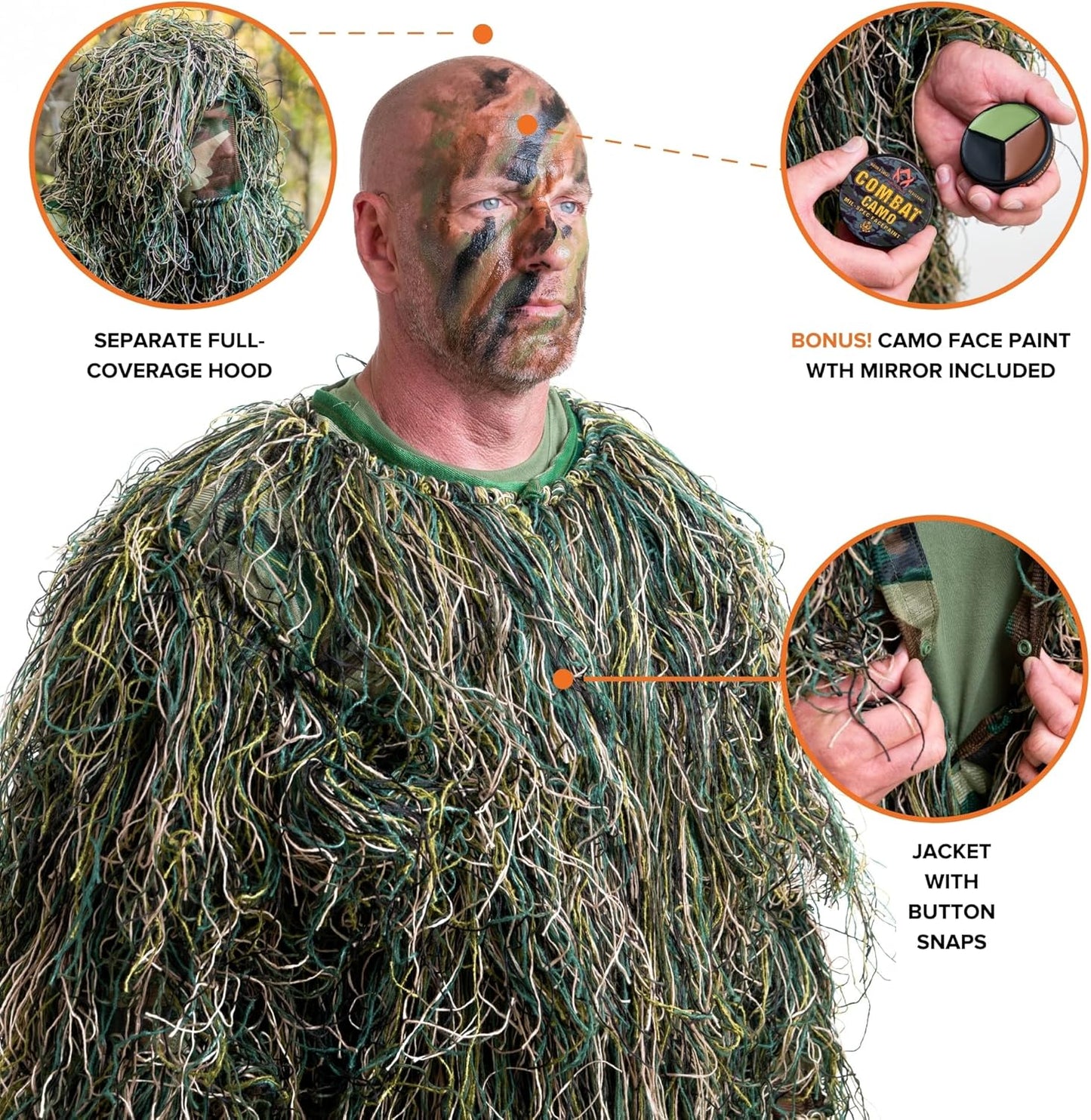 Arcturus Ultra-Lite Ghillie Suit | Includes Bonus 3-Color Face Paint | Camouflage Hunting & Sniper Suit for Men