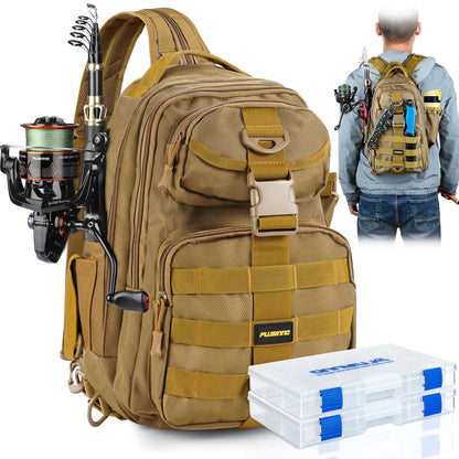 PLUSINNO Fishing Backpack with Fishing Rod and Reel Combos Tackle Boxes, Waterproof Tackle Backpack for Fishing Gear with Rod Holder, Fishing Gifts for Men with Fishing Tool Kit...
