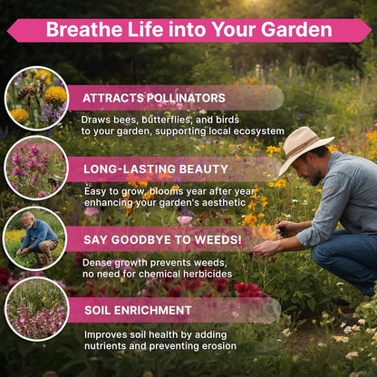Organo Republic 16 Perennial Wildflower Seeds Mix for Indoor & Outdoors. 100,000+ Non-GMO, Heirloom Wildflower Garden Seeds, 4oz Packet for Growing Wild Flowers to Attract Bees, Butterflies & Birds