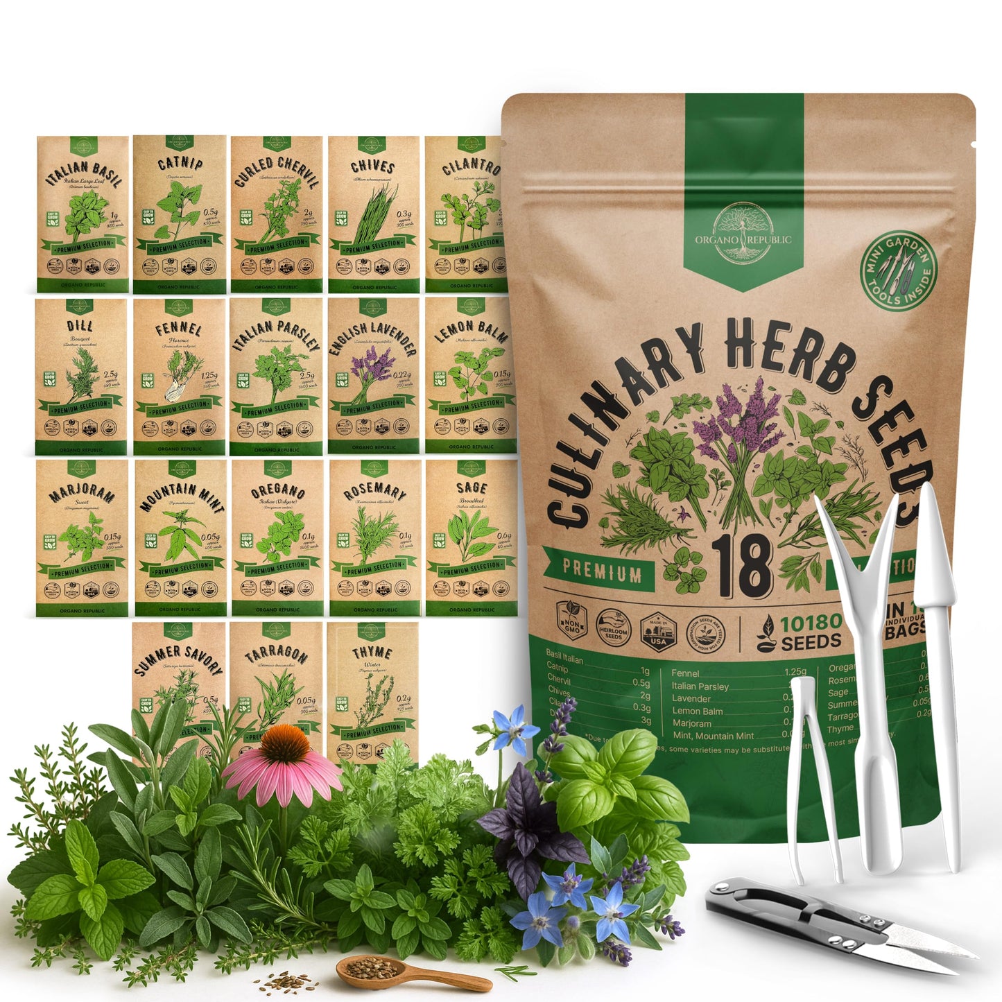 25 Most Popular Herb Seeds Variety Pack - 11,700 Non-GMO Heirloom Seeds for Planting Herbs in Individual Seed Packets for Hydroponic, Indoor & Outdoor Gardening