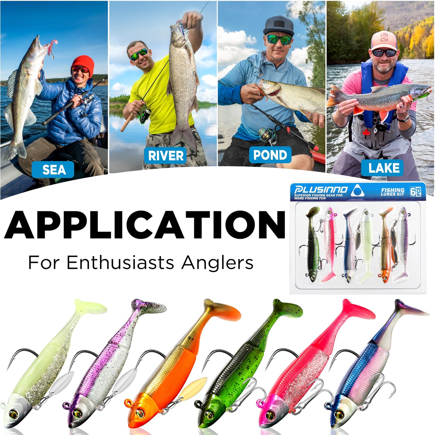 PLUSINNO Fishing Lures, Pre-Rigged Jig Head Bass Lures with Paddle Tail, Fishing Bait for Freshwater Saltwater, Soft Plastic Fishing Lures Baits for Trout Crappie Fishing Gear, Fishing Gifts for Men