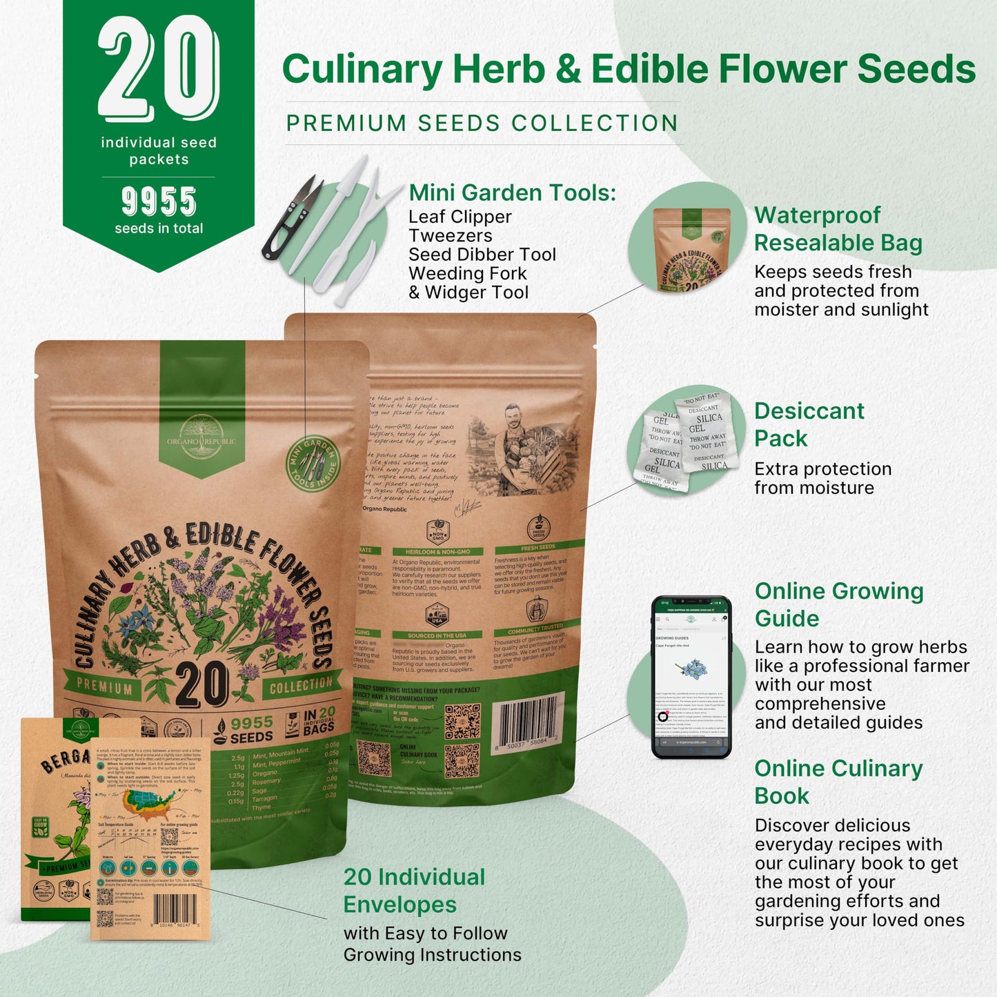 25 Most Popular Herb Seeds Variety Pack - 11,700 Non-GMO Heirloom Seeds for Planting Herbs in Individual Seed Packets for Hydroponic, Indoor & Outdoor Gardening