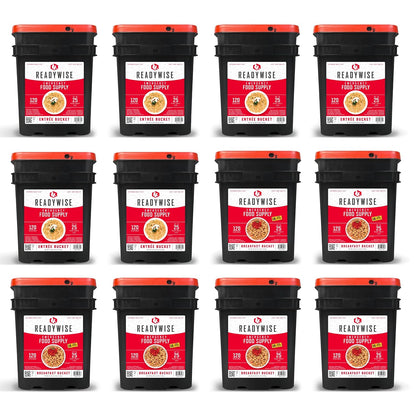 ReadyWise Emergency Food Supply - 1440 Servings Breakfast & Entrée Buckets, Protein Meals & Freeze Dried Bulk Food, Survival Kit for Backpacking & Camping Essentials, up to 25 Year Shelf Life