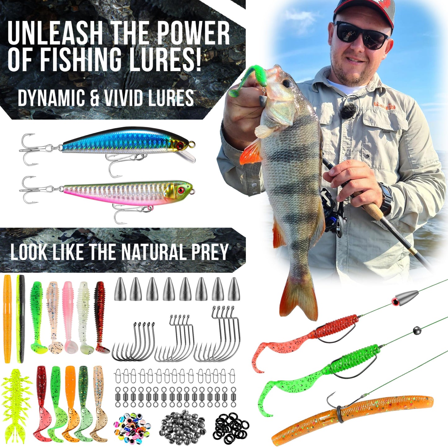 PLUSINNO Fishing Backpack with Tackle Boxes, Waterproof Fishing Sling Tackle Bag For Fishing Gear With Rod Holder, Fishing Gifts for Men With Fishing lures, Fishing pliers, Fish Lip Gripper.