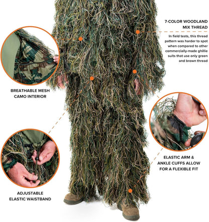 Arcturus Ultra-Lite Ghillie Suit | Includes Bonus 3-Color Face Paint | Camouflage Hunting & Sniper Suit for Men