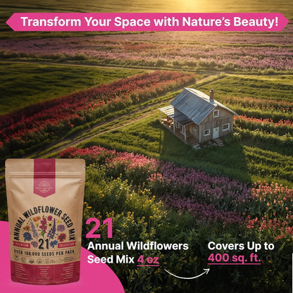 Organo Republic 16 Perennial Wildflower Seeds Mix for Indoor & Outdoors. 100,000+ Non-GMO, Heirloom Wildflower Garden Seeds, 4oz Packet for Growing Wild Flowers to Attract Bees, Butterflies & Birds