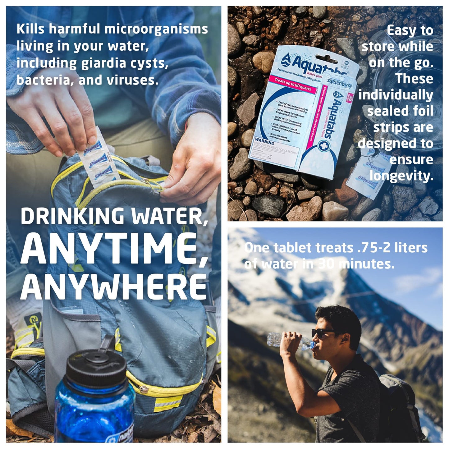 Aquatabs Water Purification Tablets (397mg, 100 Pack). Water Filtration System for Camping, Boating, Emergency Water, Survival Kit, and Marine. Easy-to-Use Water Purifier Treatment.