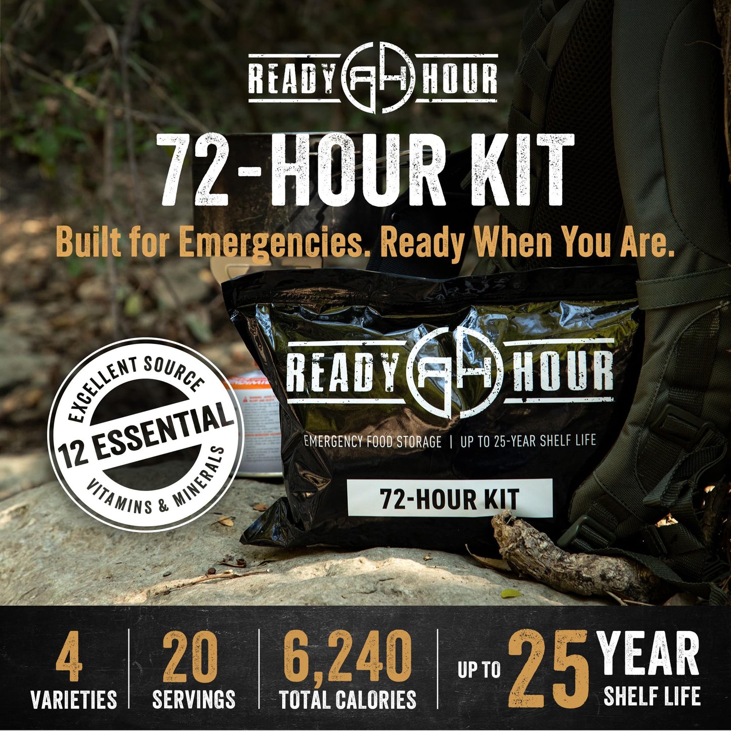 Ready Hour 72-Hour Emergency Food Kit Sample - Survival Meals Variety Pack for Disaster Prep, Freeze-Dried/Dehydrated Camping Food, Bug Out Bag MRE Alternative, Preparedness & Power Outage Supplies