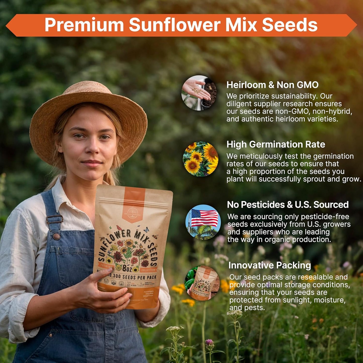Marigold Seeds Pack 1 oz - Over 9,250 Non-GMO Heirloom Marigold Seeds for Planting Indoor & Outdoor Gardening, Flower Seed for Planting Home and Garden, Flowers Seed in Individual Packet