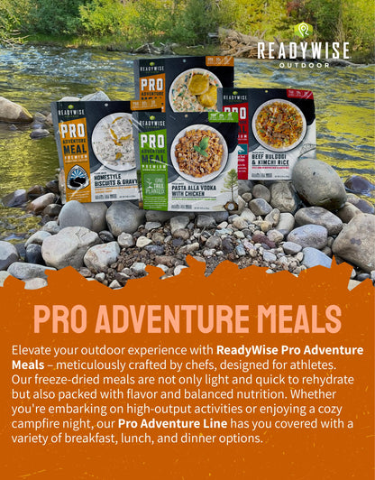ReadyWise Outdoor Pro Adventure Meal - Country-Style Chicken Pot Pie, 2 Servings, 1 Pouch, 900 Calories, 30g Protein, Freeze Dried Food & Dehydrated Backpacking Camping Meals, up to 5 Year Shelf Life