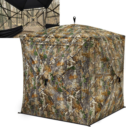 TIDEWE Hunting Blind 270°Full See Through with Windproof Curtain, Silent Magnetic Door & Sliding Windows, 2-3 Person Pop Up Ground Blind with Carrying Bag, 300D Portable Tent