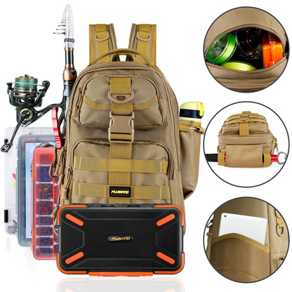 PLUSINNO Fishing Backpack with Fishing Rod and Reel Combos Tackle Boxes, Waterproof Tackle Backpack for Fishing Gear with Rod Holder, Fishing Gifts for Men with Fishing Tool Kit...