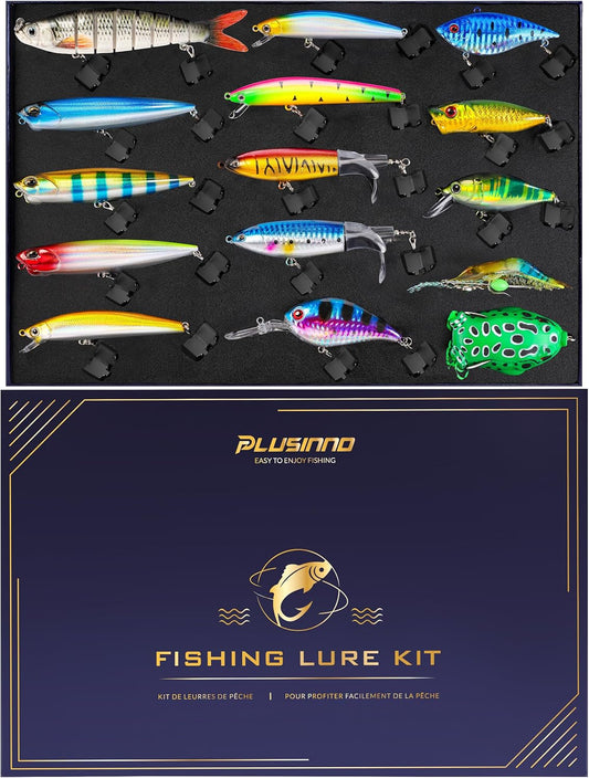 PLUSINNO Fishing Lures kit, Bass Fishing Lures for Freshwater，Fishing Gear Set 2025 Christmas Fishing Gifts for Men, Fishermen, Angler