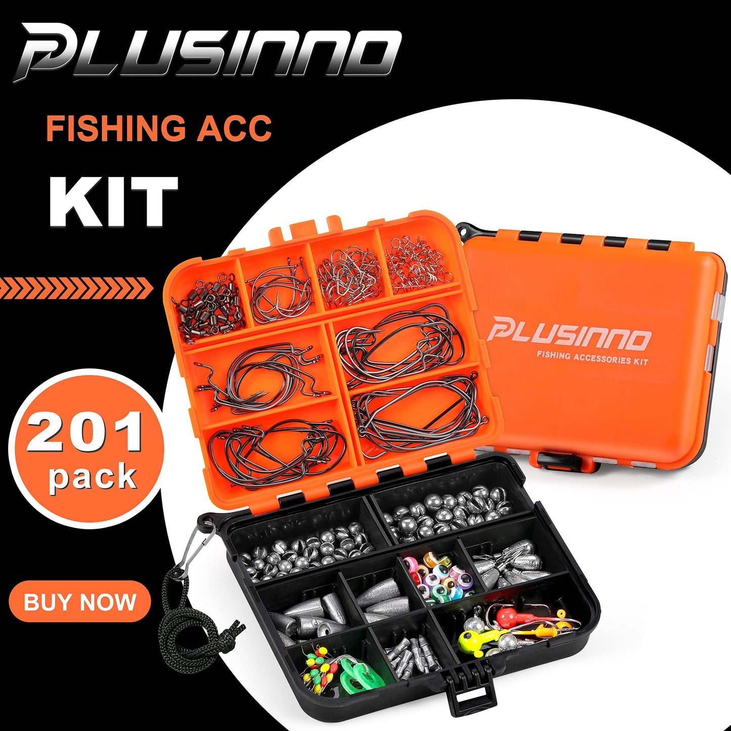 PLUSINNO 253/387pcs Fishing Gear Accessories Kit, Fishing Tackle Box with Tackle Included, Fishing Hooks, Fishing Weights Sinkers, Spinner Blade, Fishing Equipment for Bass Trout Bluegill Crappie