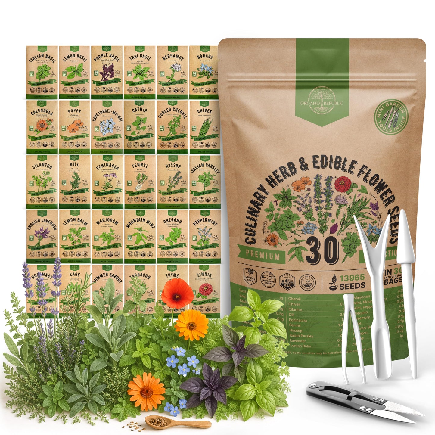 25 Most Popular Herb Seeds Variety Pack - 11,700 Non-GMO Heirloom Seeds for Planting Herbs in Individual Seed Packets for Hydroponic, Indoor & Outdoor Gardening