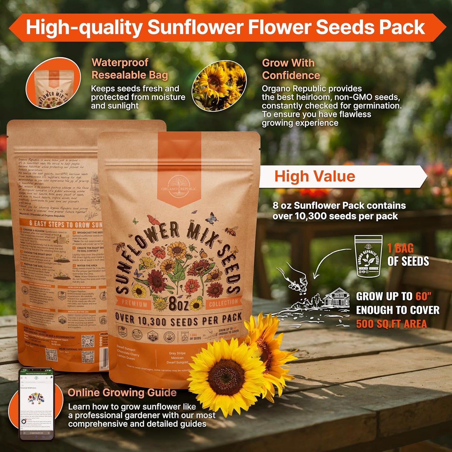 Marigold Seeds Pack 1 oz - Over 9,250 Non-GMO Heirloom Marigold Seeds for Planting Indoor & Outdoor Gardening, Flower Seed for Planting Home and Garden, Flowers Seed in Individual Packet