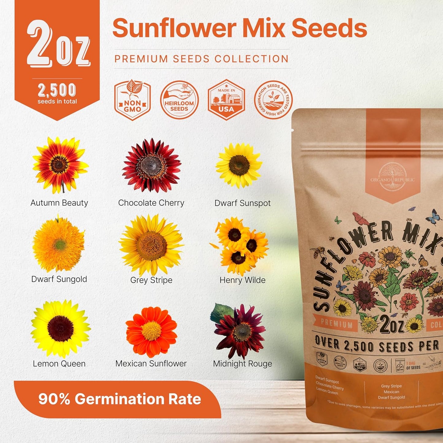 Marigold Seeds Pack 1 oz - Over 9,250 Non-GMO Heirloom Marigold Seeds for Planting Indoor & Outdoor Gardening, Flower Seed for Planting Home and Garden, Flowers Seed in Individual Packet